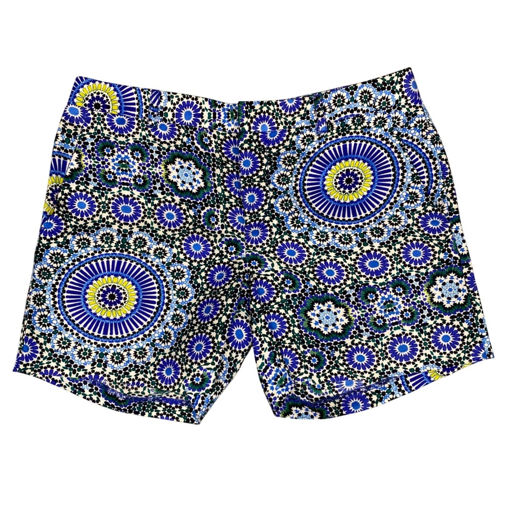 Banana Republic Clean Short Mosaic Print Linen Blend Shorts Womens 2 Blue Green